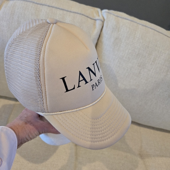 LANVIN PARIS Snapback Cap Hat Mesh Cream Blush White Fashion Luxury - Picture 2 of 8